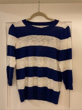 J. Crew Factory Blue and White Striped Scoopneck Sweater